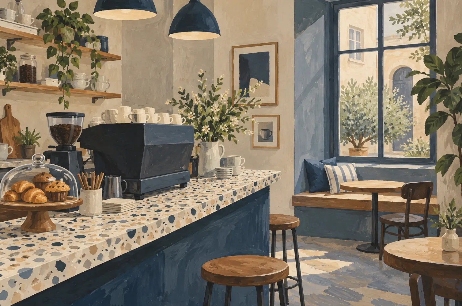 Illustration of cafés and their working space