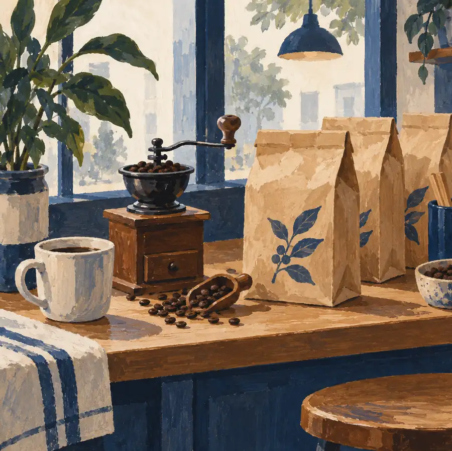 Illustration of cafés equipment and workspace